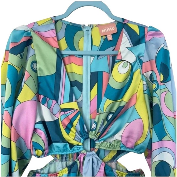 Show Me Your Mumu Go Out Cut Out Mini Dress Go Go Luxe Satin Blue Green XS, M - Picture 6 of 10